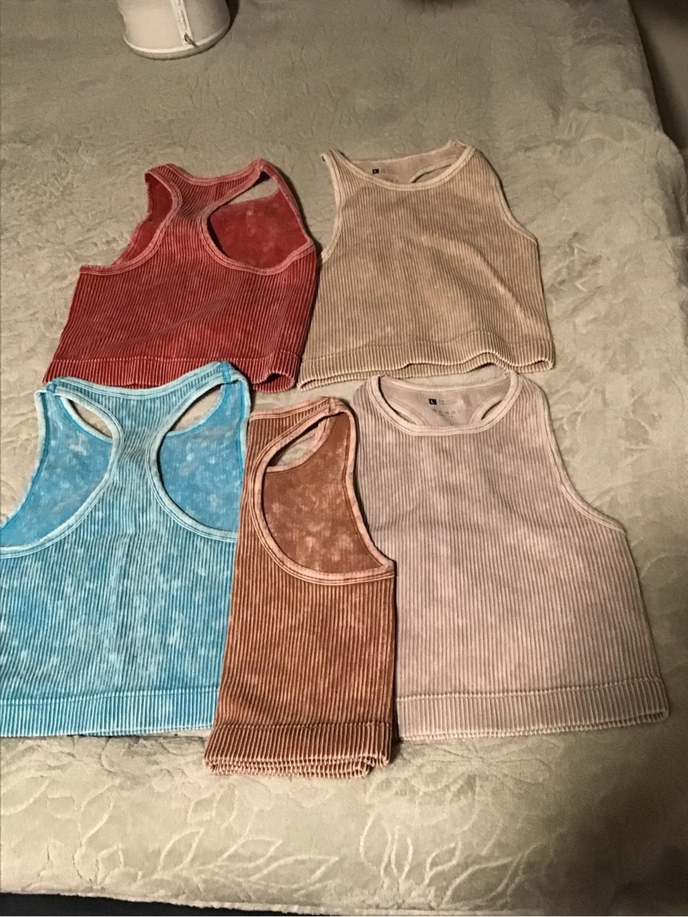 Five Ribbed Velvet Tank Tops - Multicolor Set